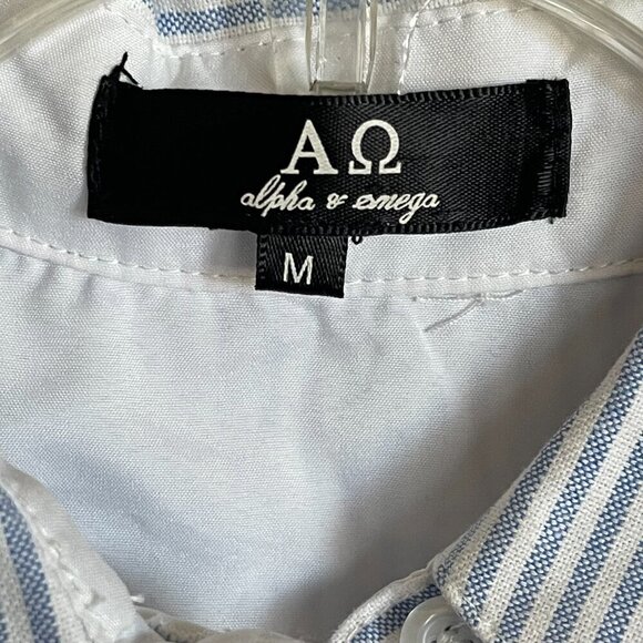 Alpha & Omega Smocked Button Down Blouse with Blue Stripes Size M - Picture 7 of 7